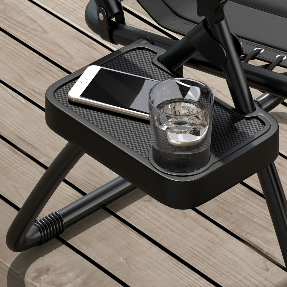 Outsunny Black Zero Gravity Folding Recliner Chair with Cup Holder Set of 2 Image 3