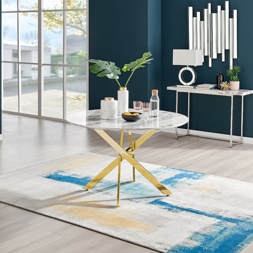 Furniturebox Arona 6 Seater Round Dining Table White Marble and Gold Image 6