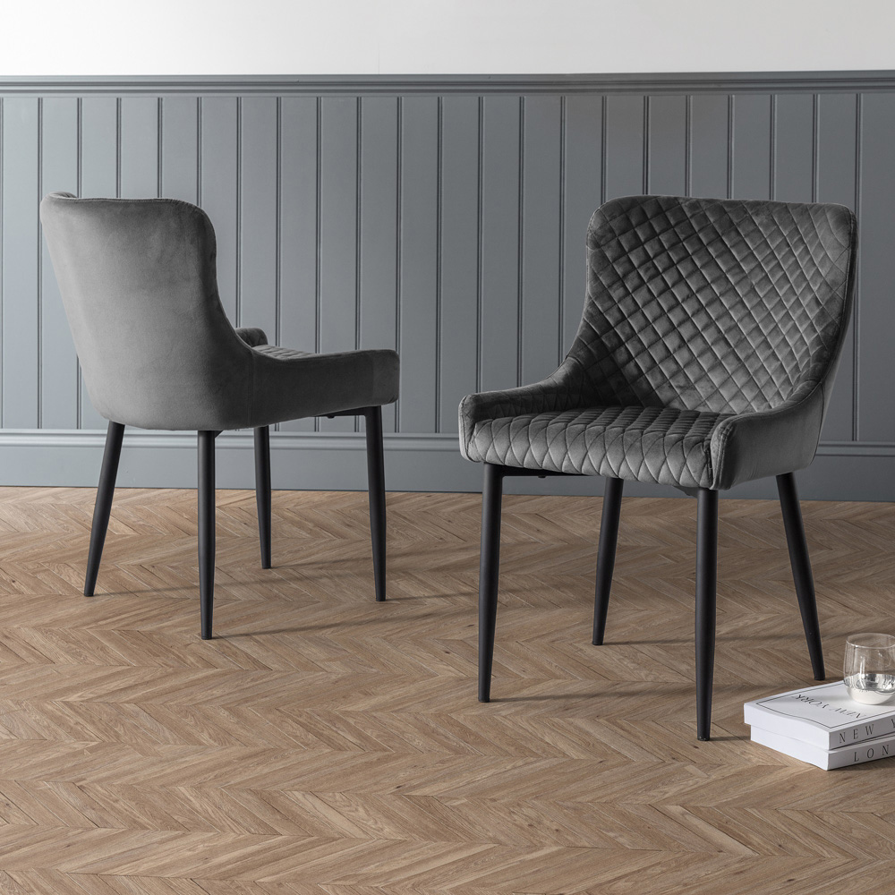 Julian Bowen Luxe Set of 2 Grey Velvet Dining Chair Image 1