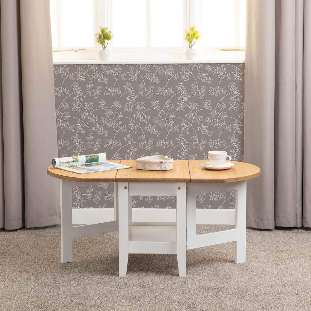 Seconique Santos Single Shelf Drop Leaf White Distressed Waxed Pine Coffee Table Image 6