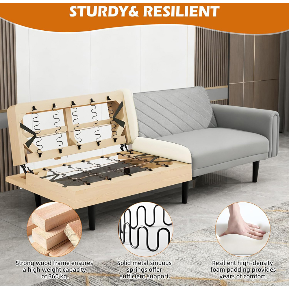 Alivio 2-in-1 Single Grey Adjustable Convertible Sofa Bed with Side Pockets Image 7