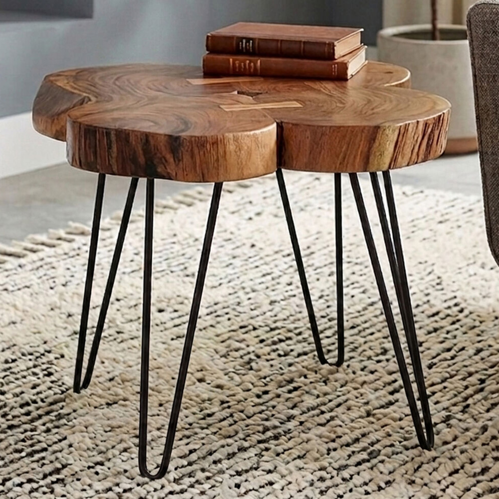 Premier Housewares Acacia Wood Bow-Shaped Side Table Image 1