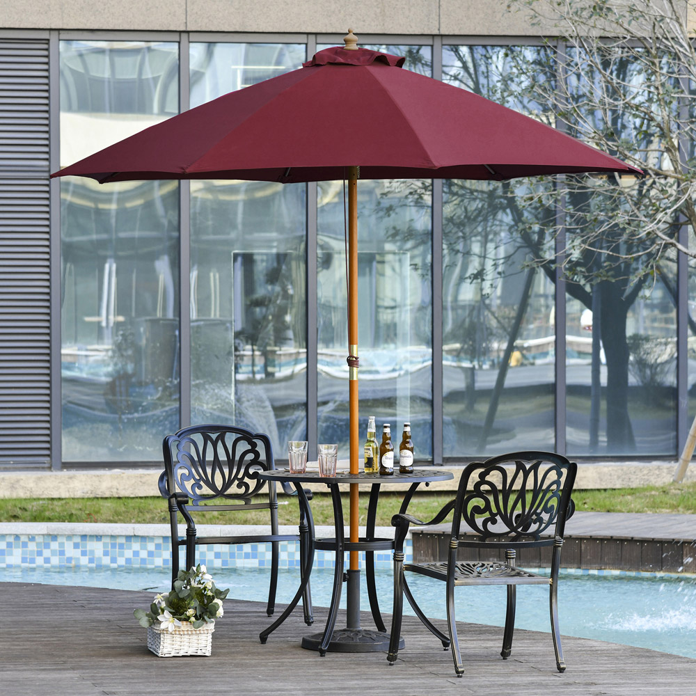 Outsunny Wine Red Wooden Garden Parasol with Top Vent 2.5m Image 2