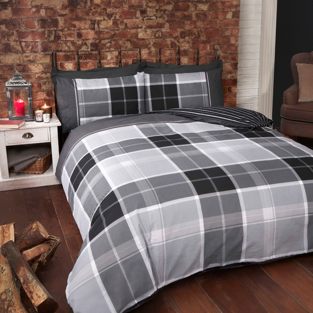 Rapport Home Argyle Double Grey Duvet Set Image 1