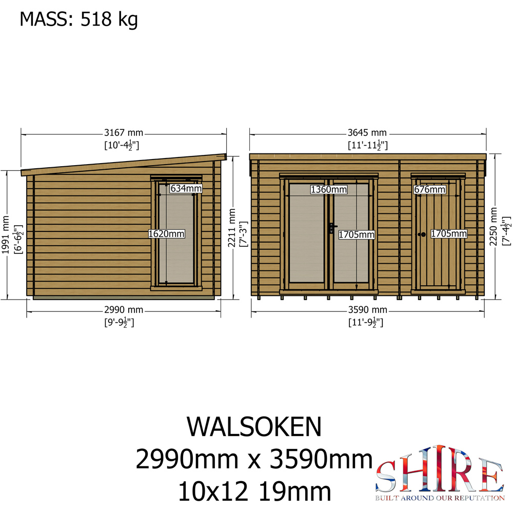 Shire Walsoken 10 x 12ft Dual-Purpose Pent Garden Log Cabin with Integral Storage Image 9