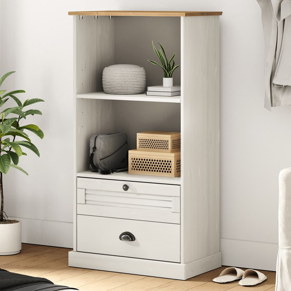 vidaXL Vigo 2 Drawer 2 Shelf White Solid Pine Wood Bookcase Image 1