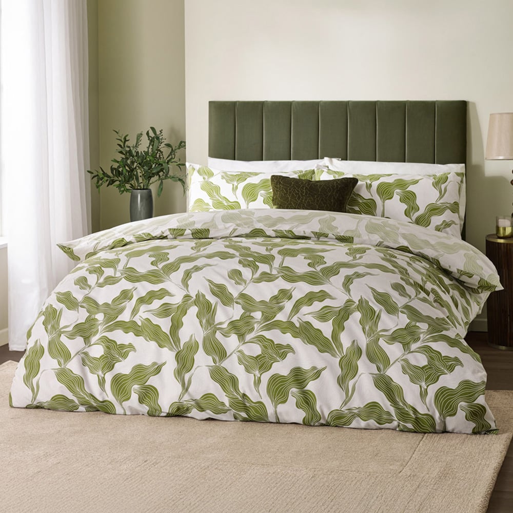 Hoem Super King Size Lauro Green Printed 144 Thread Count Reversible Duvet Set Image 1