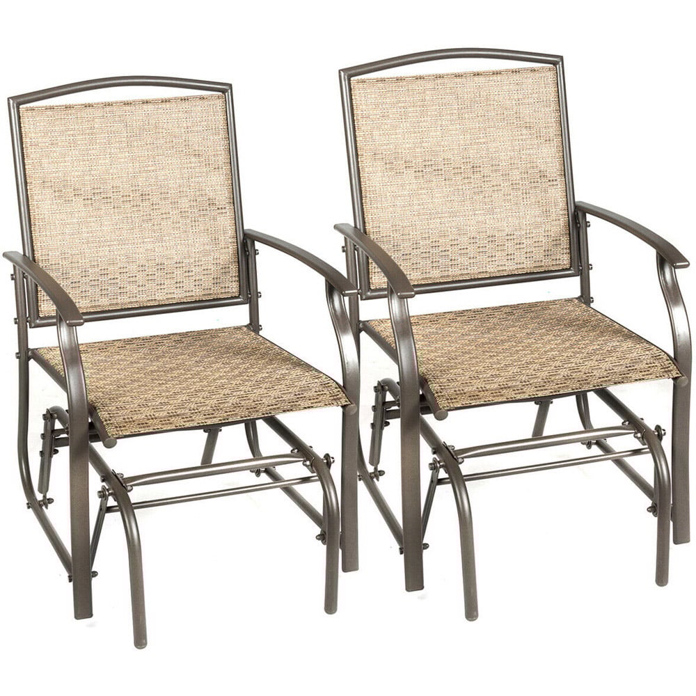 Costway Set of 2 Brown Glider Rocking Garden Chair Image 2