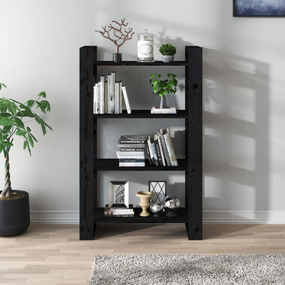 vidaXL 4 Shelf Black Solid Pine Wood Bookcase Image 7