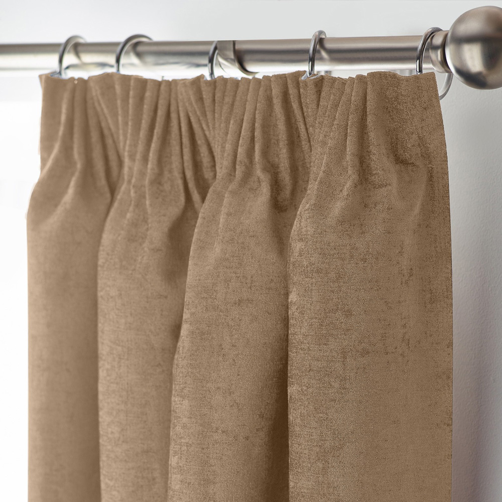 Alan Symonds Beige Chenille Blackout Pencil Pleat Curtains 229cm x 229cm Image 2
