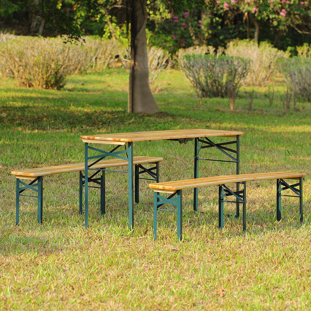 Living and Home 4 Seater Rustic Wooden Outdoor Table and Bench Set Image 6