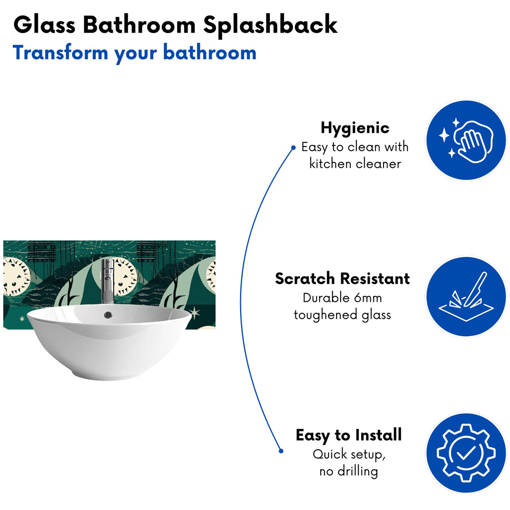 Warren Reed Designer Abstract Green Cream Moon and Stars Glass Bathroom Splashback 25 x 60cm Image 4