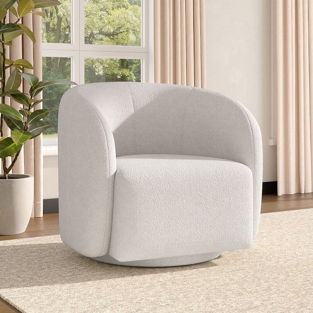 Living and Home White Teddy Fleece Swivel Upholstered Tub Chair Image 7