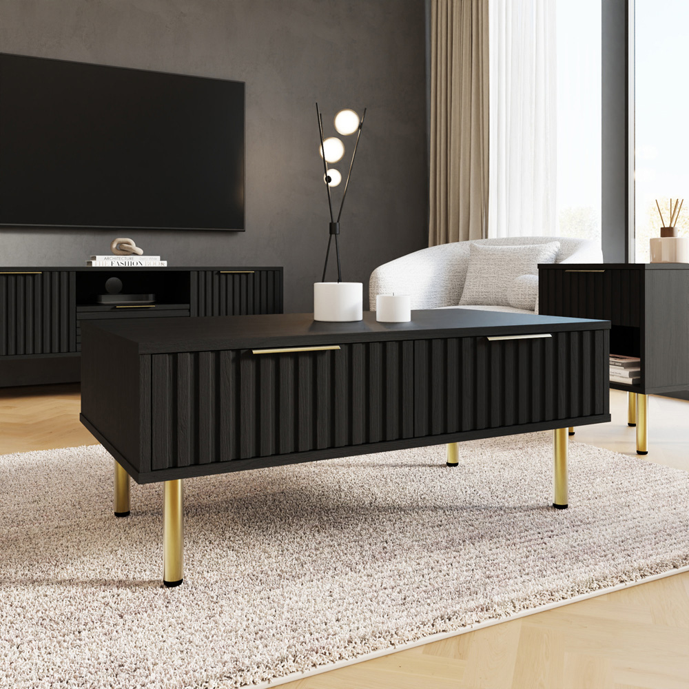 GFW Nervata 2 Drawer Black Coffee Table Image 6