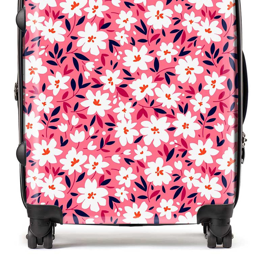 Warren Reed Designer Large Small Cute White Flower Pattern Suitcase Image 2