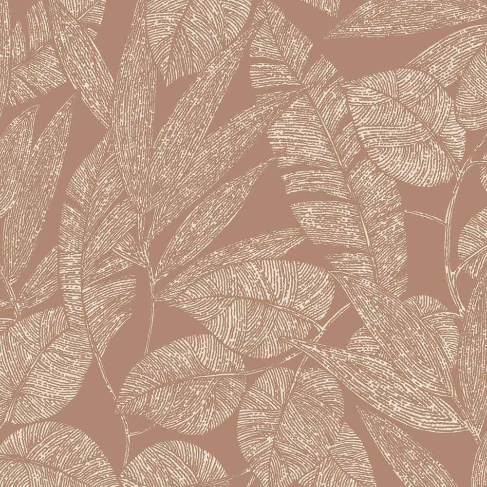 Grandeco Lorena Sketch Leaves Terracotta Vinyl Wallpaper Image 1