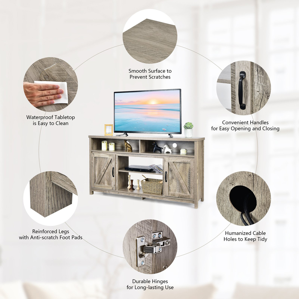 Costway Modern Farmhouse 2 Door Natural TV Unit Image 8