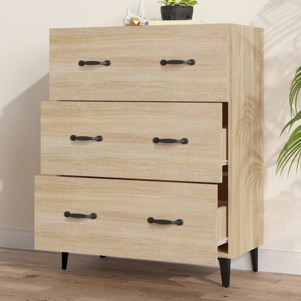 vidaXL 3 Drawer Sonoma Oak Sideboard Image 1