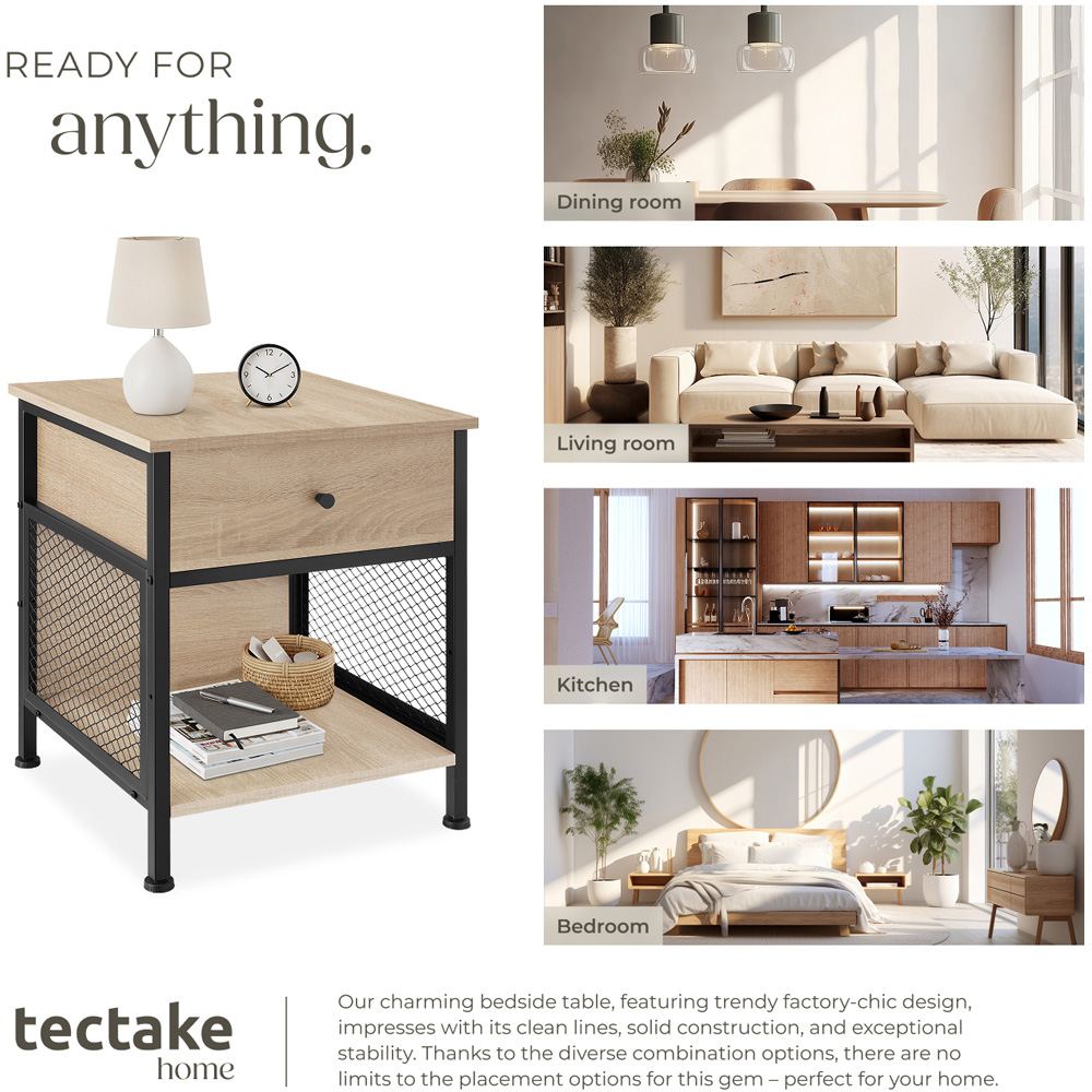 tectake Killarney Single Drawer Light Industrial Wood Bedside Table Image 7