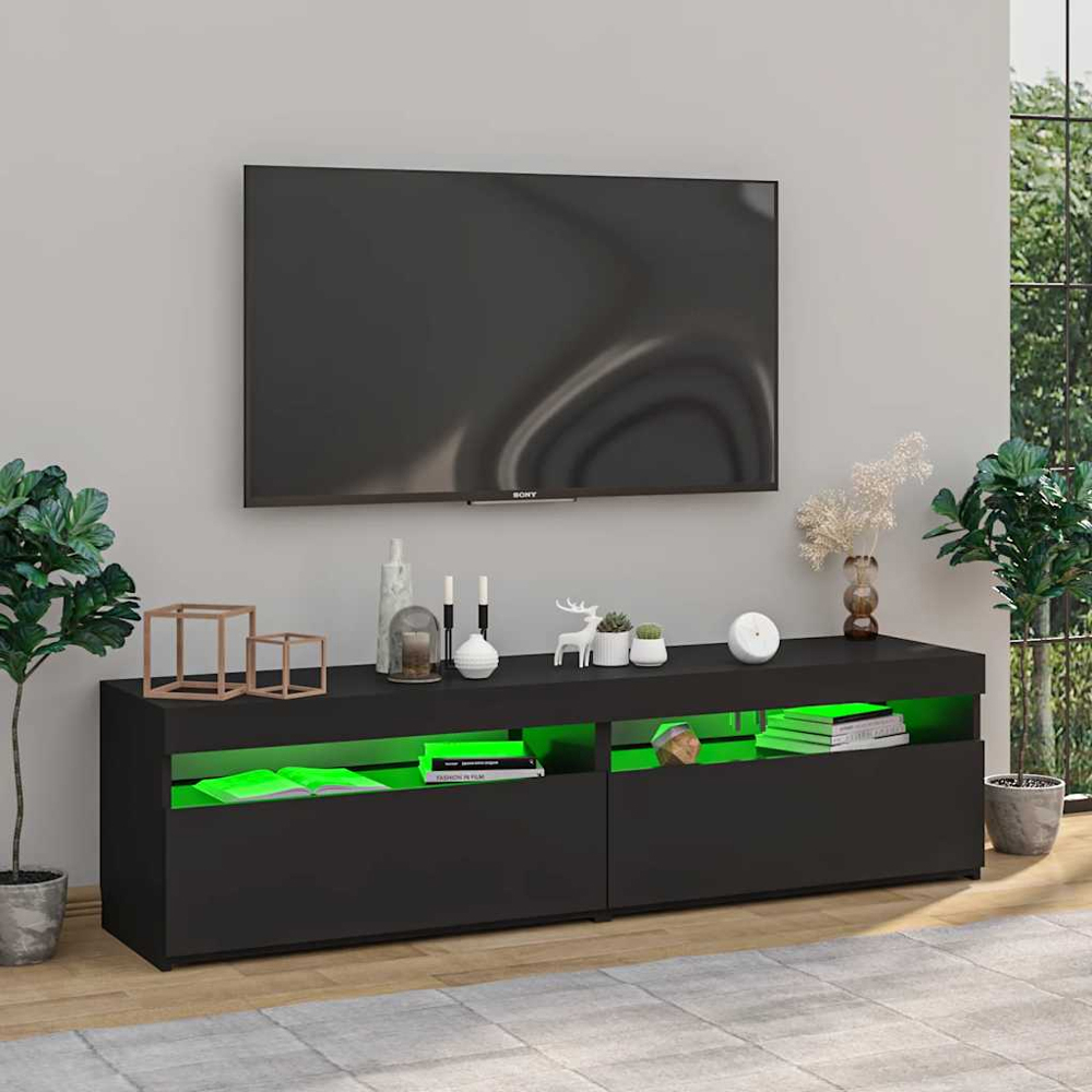 vidaXL Single Door Single Shelf Black LED TV Cabinet Set of 2 Image 8