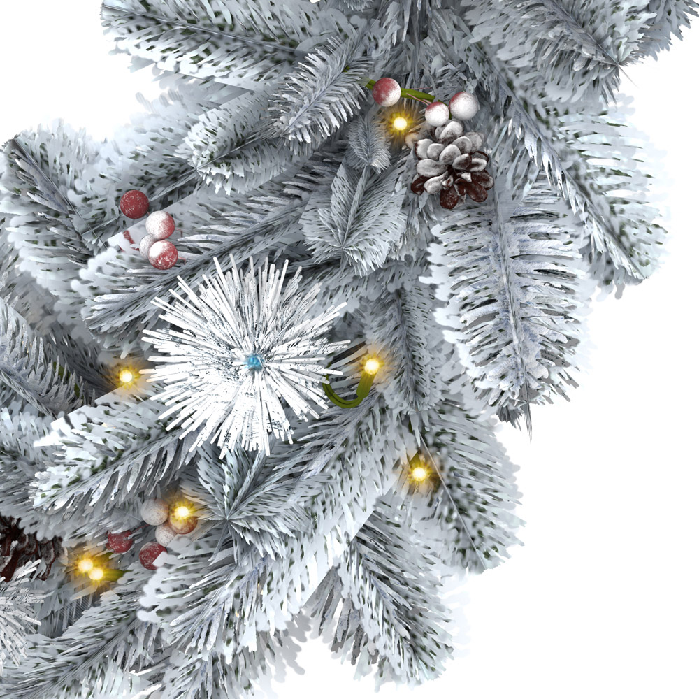 Charles Bentley Pre-Lit Snowy Christmas Garland with Red Berry and Pinecone 180cm Image 3