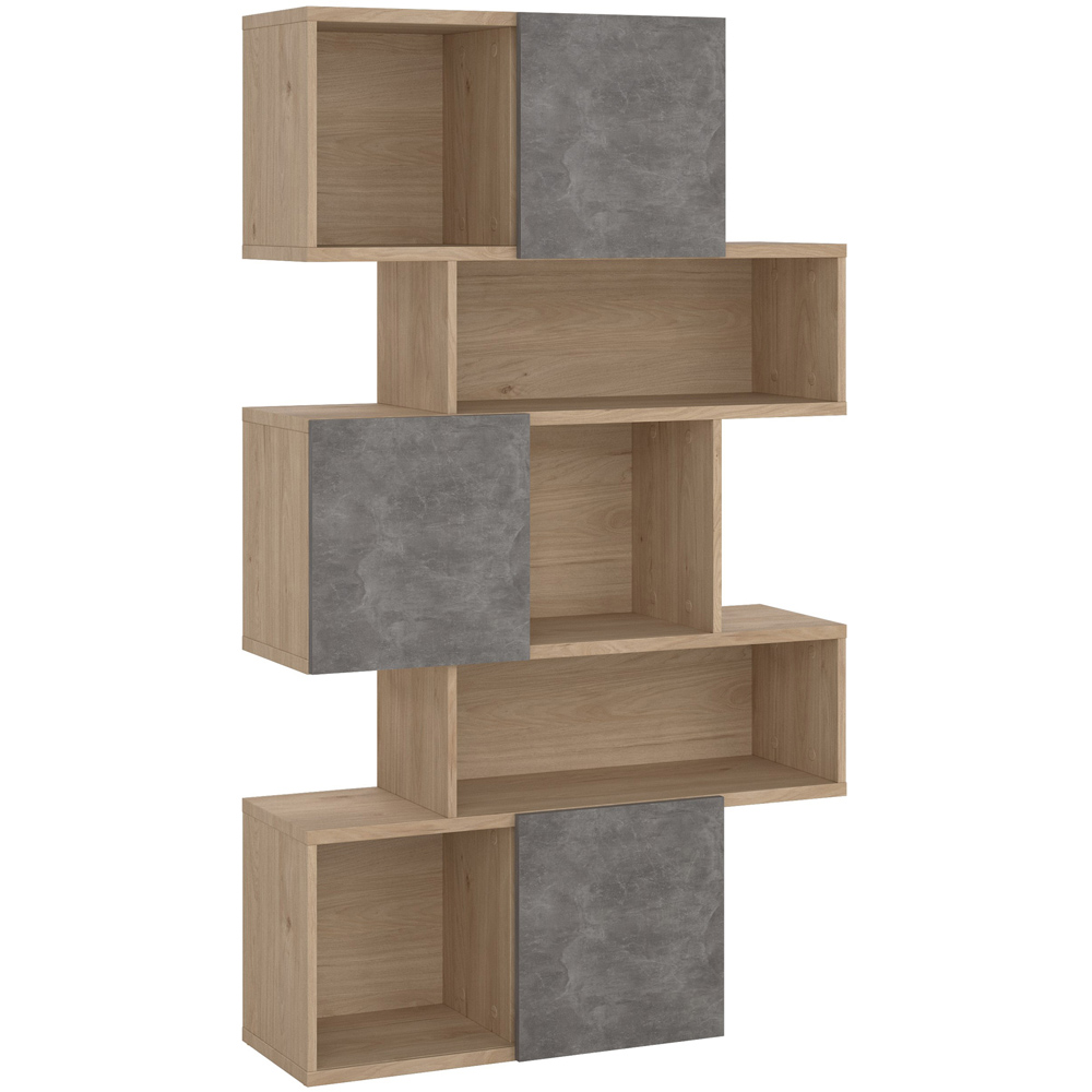 Furniture To Go Maze 3 Door 5 Shelf Jackson Hickory and Concrete Asymmetrical Bookcase Image 2
