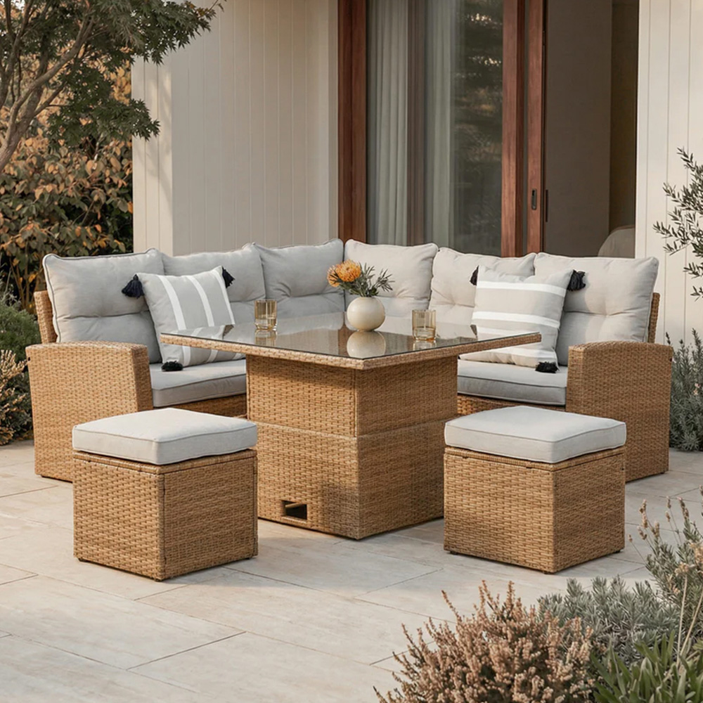 HGD St. Tropez 6 Seater Brown and Grey Garden Corner Sofa with Rising Table Image 1