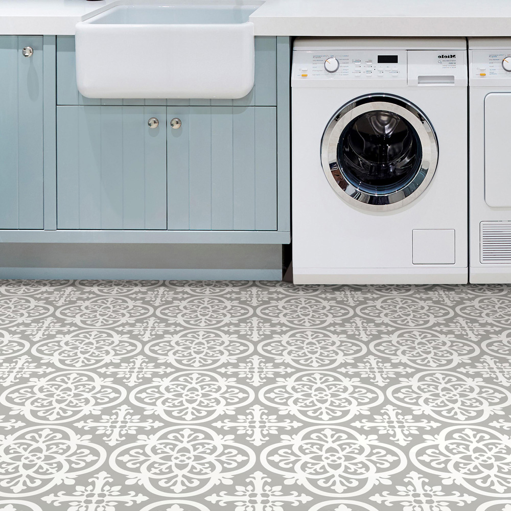 Floorpops Medina Light Grey and White Peel and Stick Floor Tile 30.48 x 30.48cm 10 Pack Image 1
