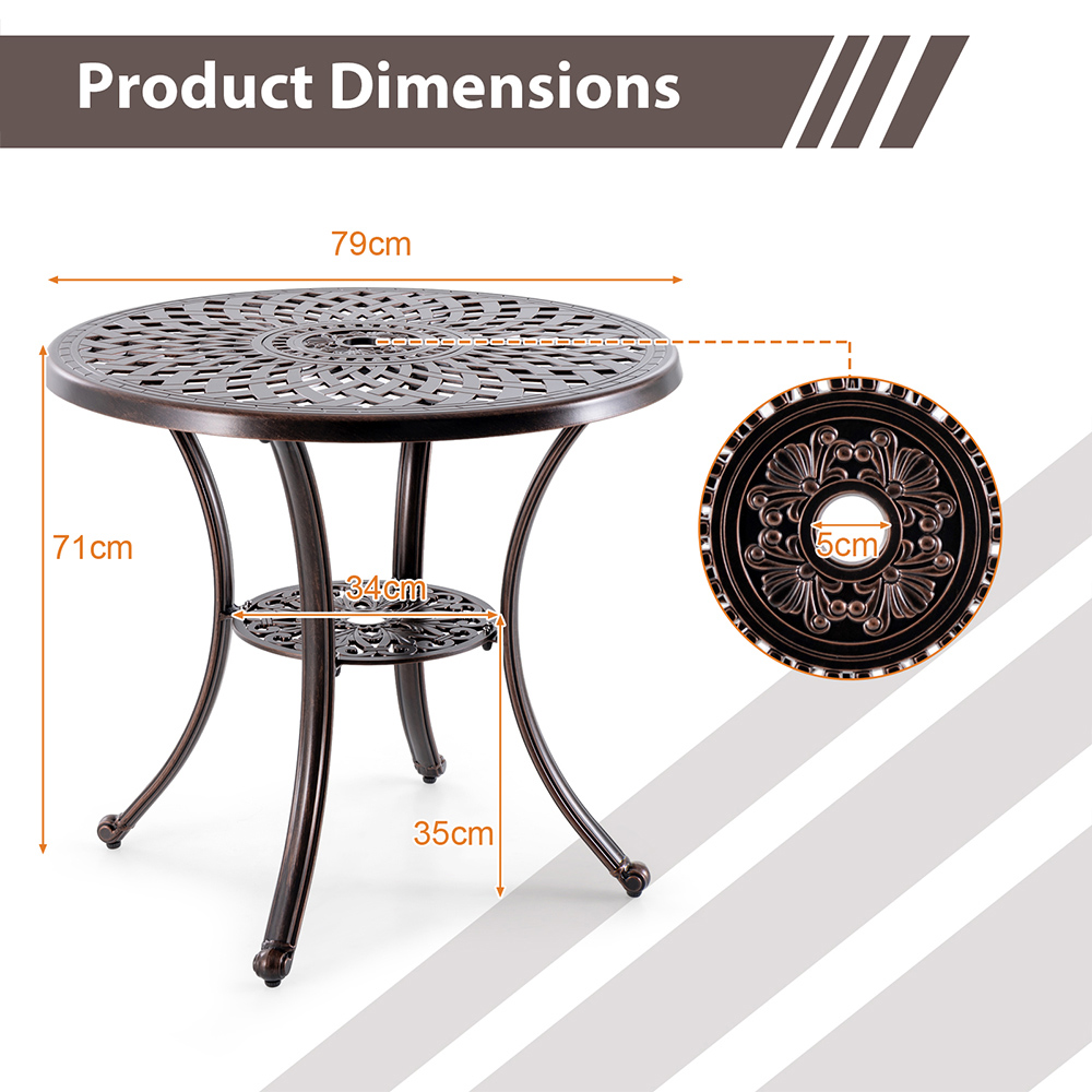 Costway Copper Patio Cast Aluminium Table with Umbrella Hole Image 9