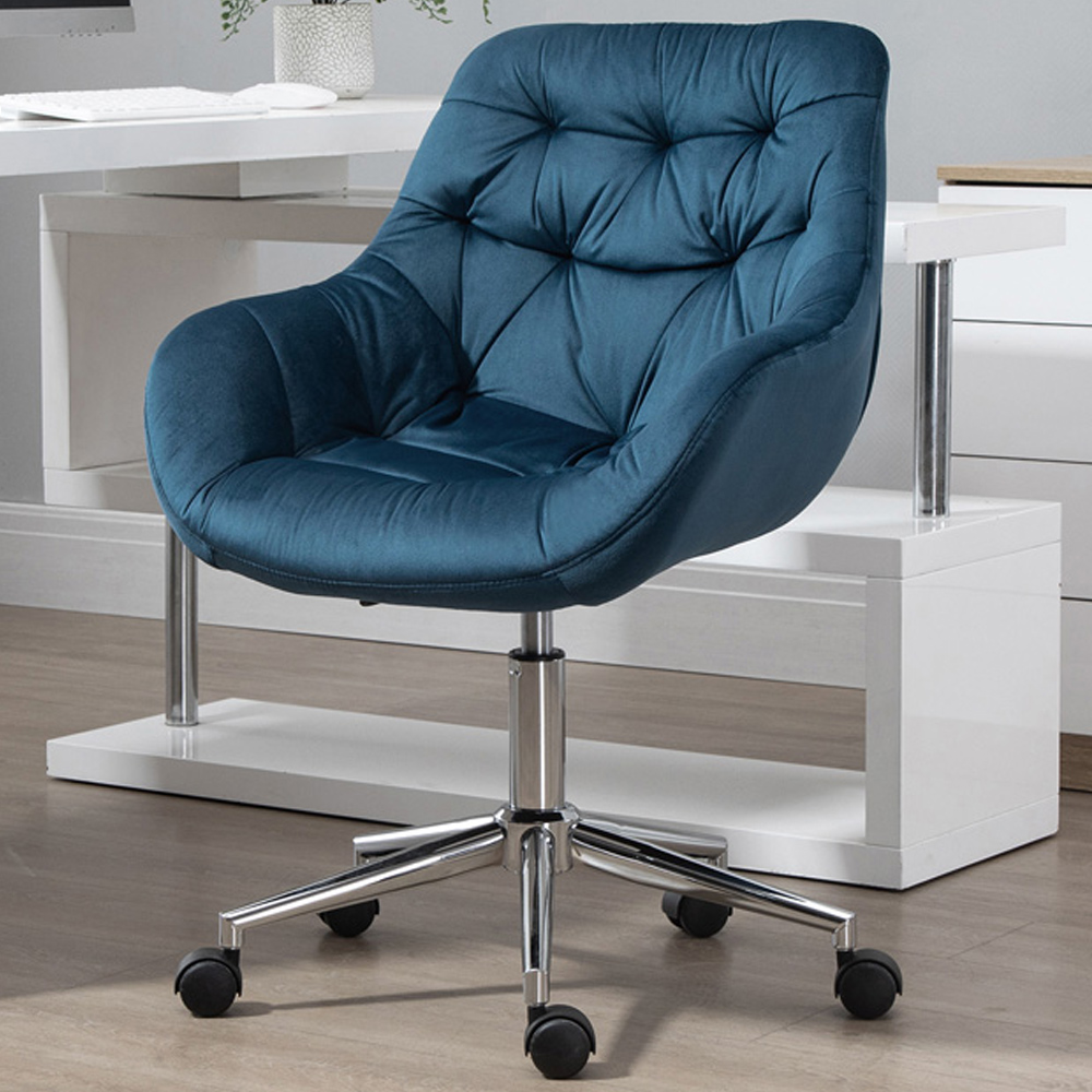 Portland Blue Velvet Swivel Office Chair Image 1