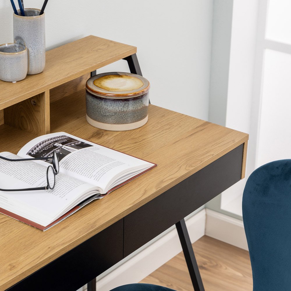 Florence Reece 2 Drawer Oak and Black Office Desk Image 8