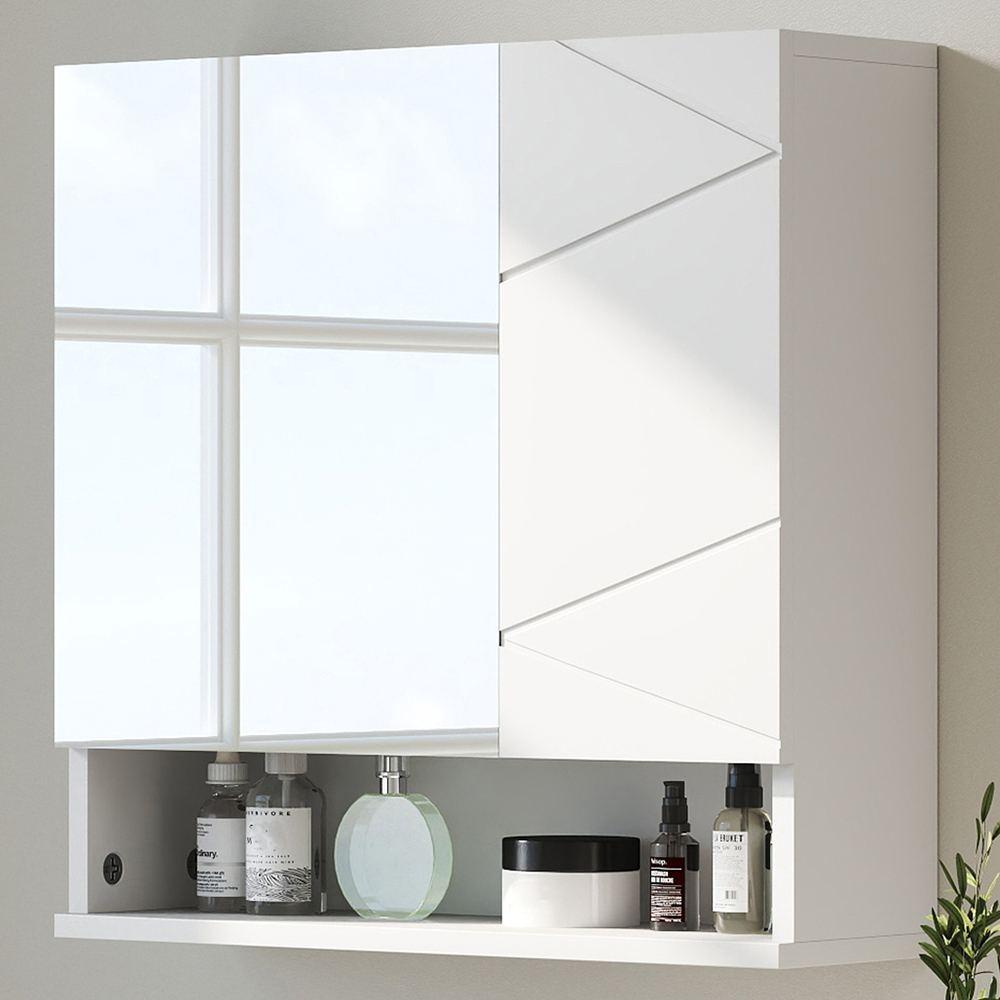 Kleankin 2 Door White Wall Mounted Mirror Bathroom Storage Cupboard Image 1
