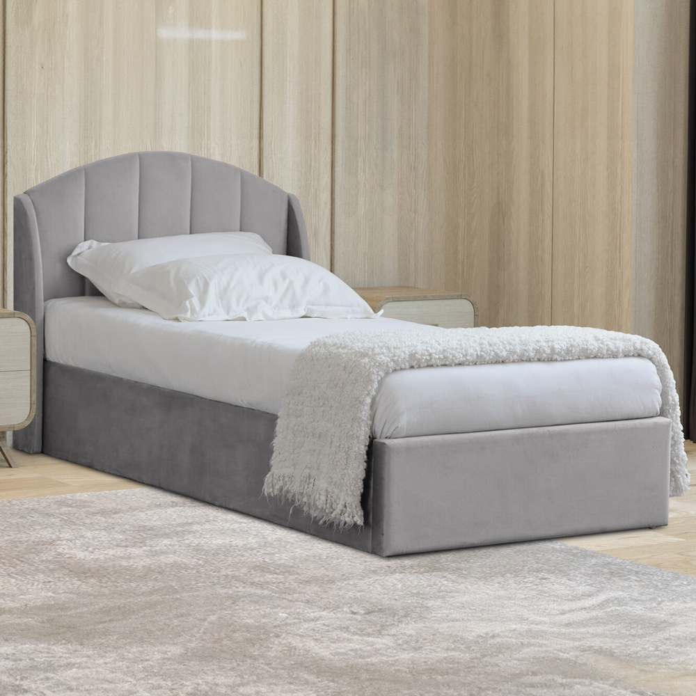 Grace Single Grey Velvet Touch Ottoman Bed Image 1