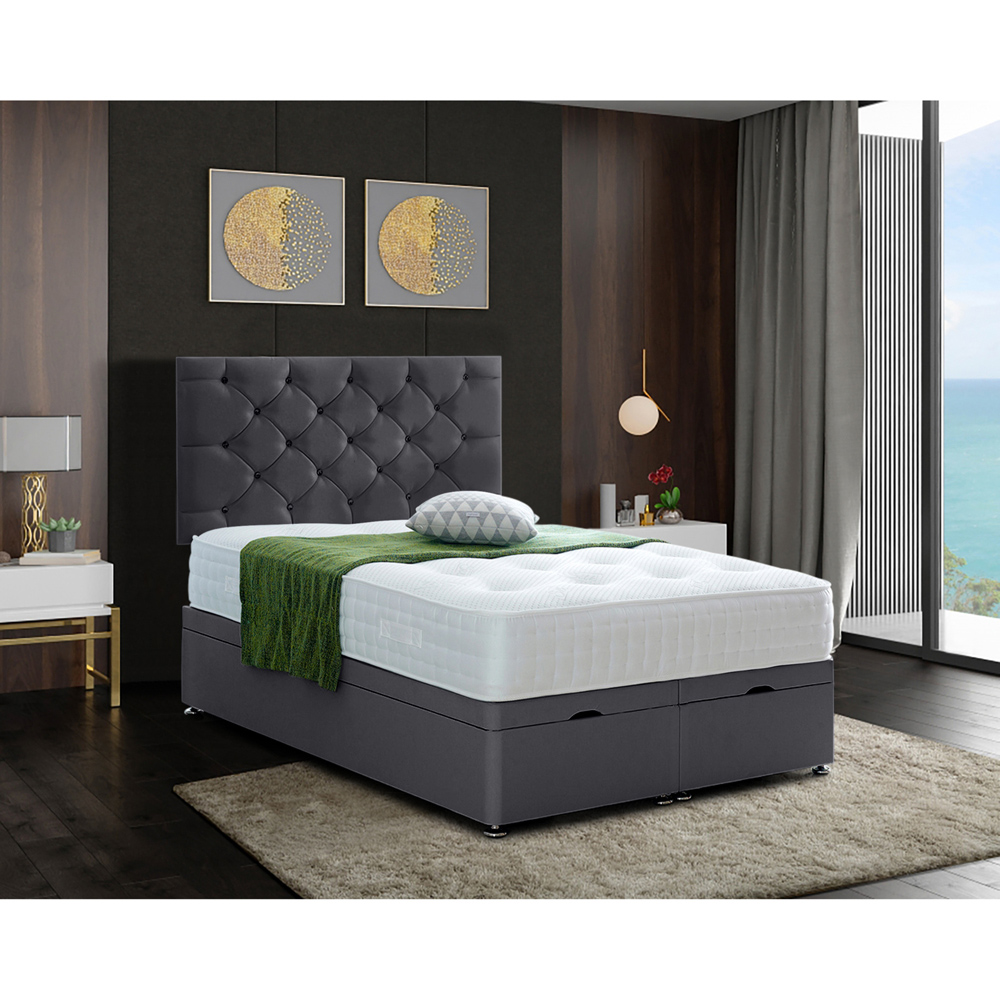 Eleganza Home Resthaven Small Double Steel Plush Velvet Divan Ottoman Bed with Headboard Image 2