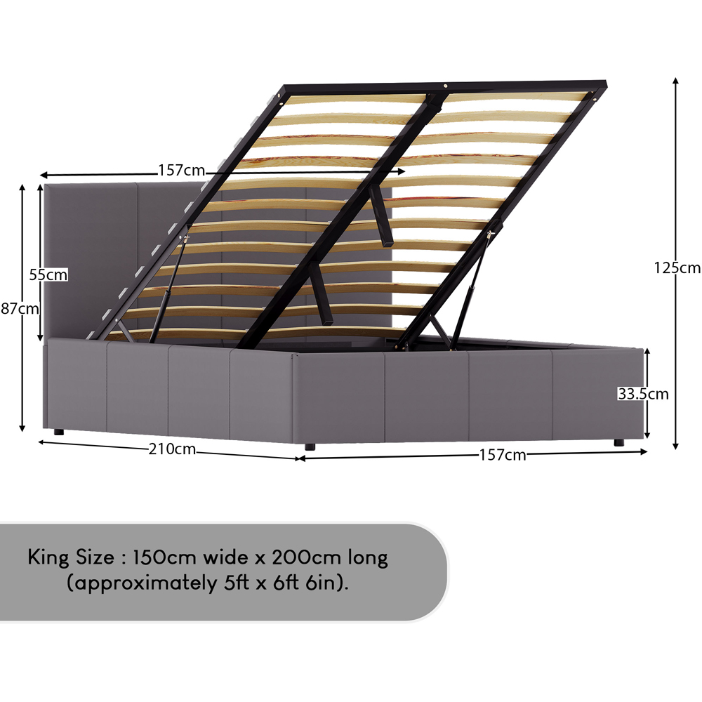 VIDA DESIGNS Lisbon King Size Grey Faux Leather Ottoman Bed with Gel Memory Foam Mattress Image 9