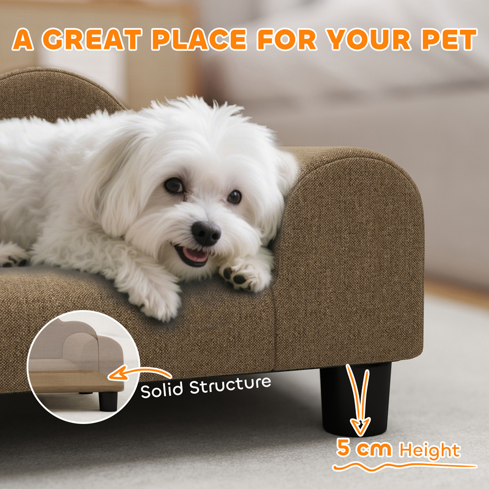 PawHut Brown Small Pet Sofa Bed with Backrest and Armrest Image 6
