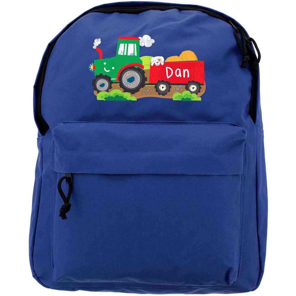 Personalised Memento Tractor Blue Backpack Image 1