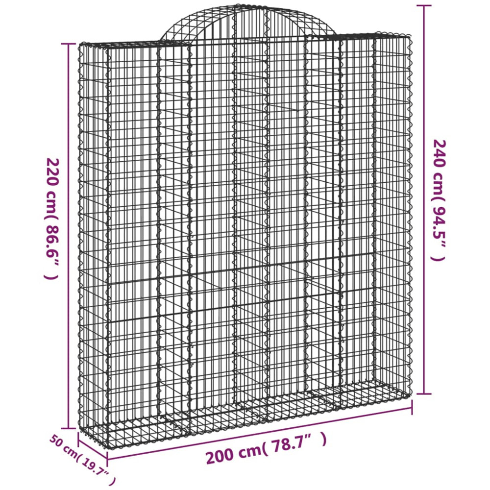 vidaXL Silver Galvanised Iron Arched Gabion Basket 220/240 x 50 x 200cm 13 Pack Image 5