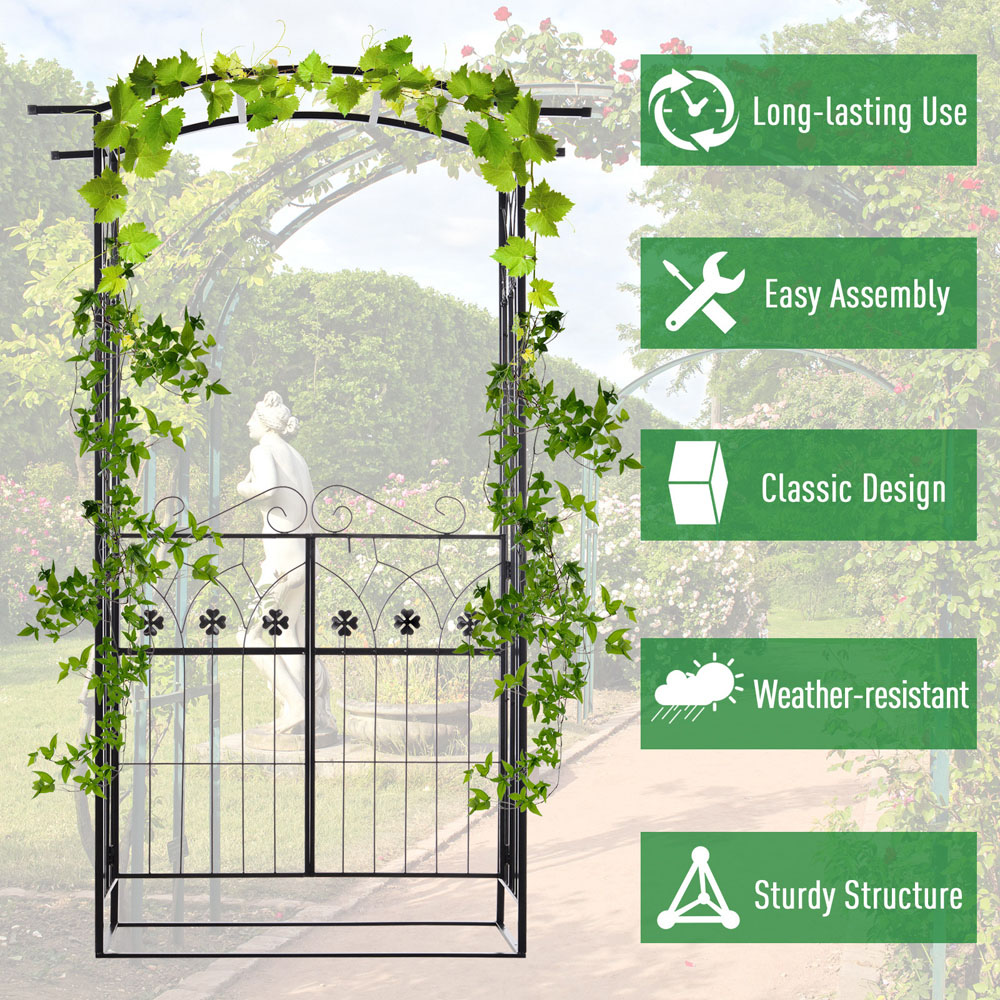 Outsunny Black Metal Garden Entrance Arch with Gate and Trellis Sides Image 5