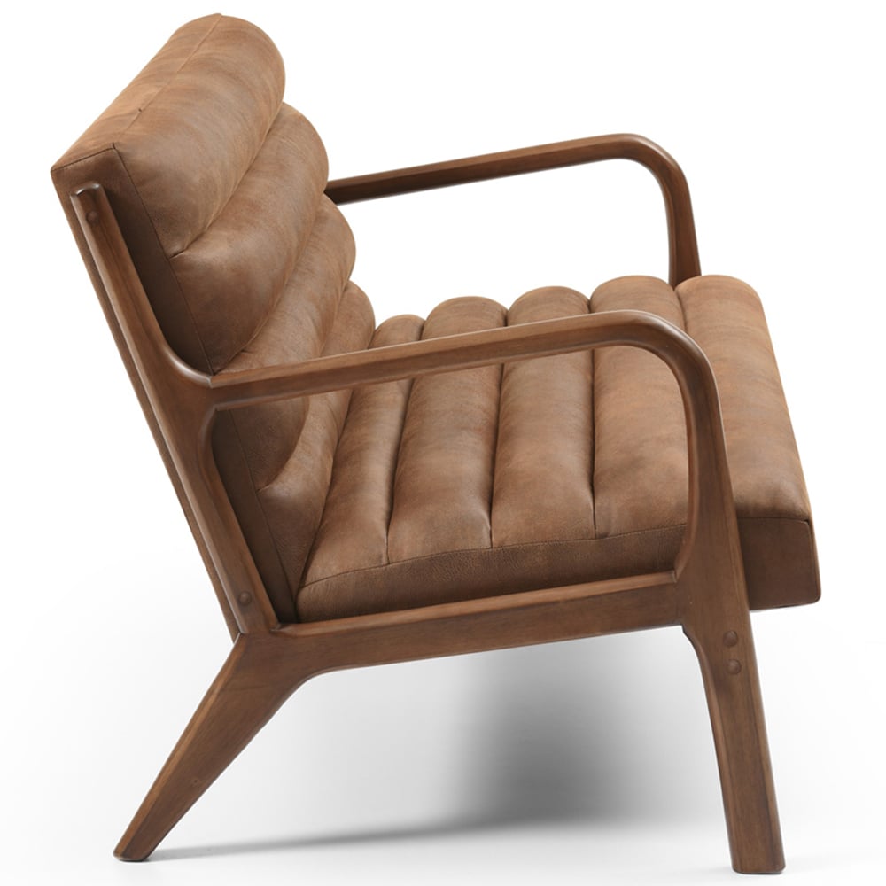 Otis 2 Seater Brown Ribbed PU Sofa Image 4