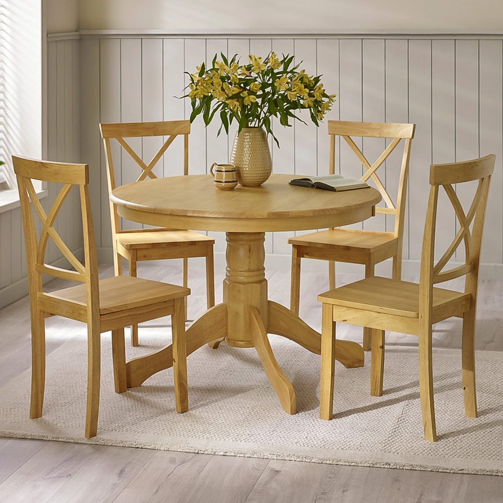 Furniturebox Bodmin Marros 4 Seater Round Wooden Dining Set Oak Effect Image 1