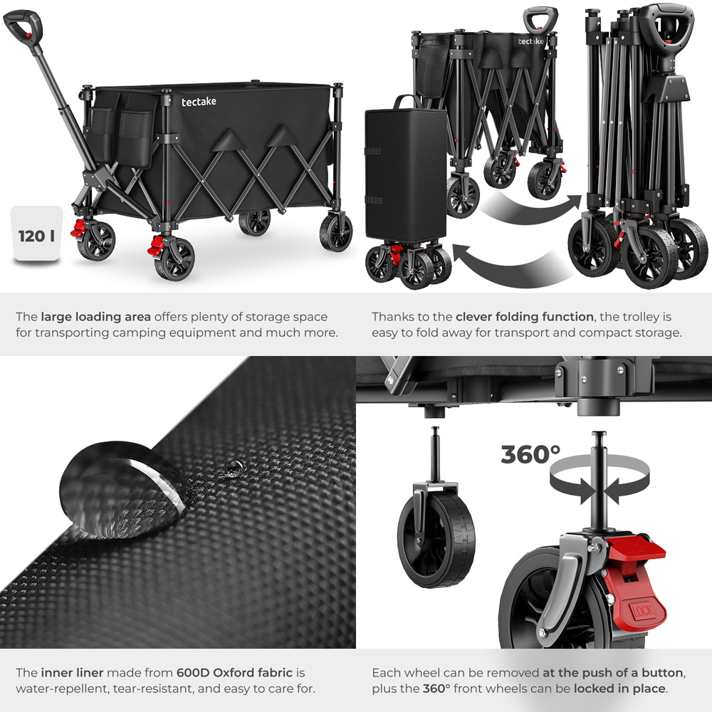 tectake RollRider 120L Black Folding Trolley with Telescopic Handle Image 5