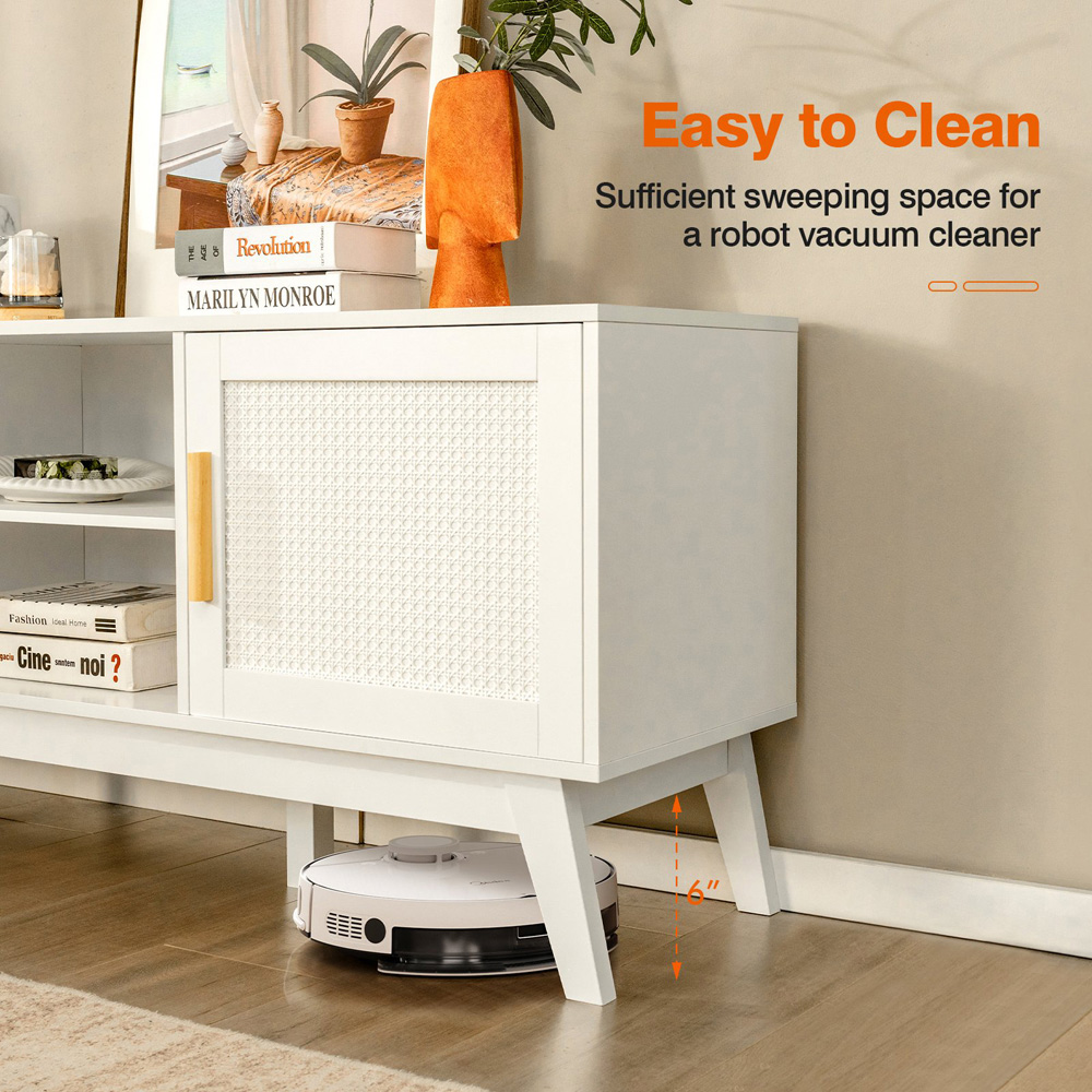 Costway 2 Door White Rattan TV Unit Image 5