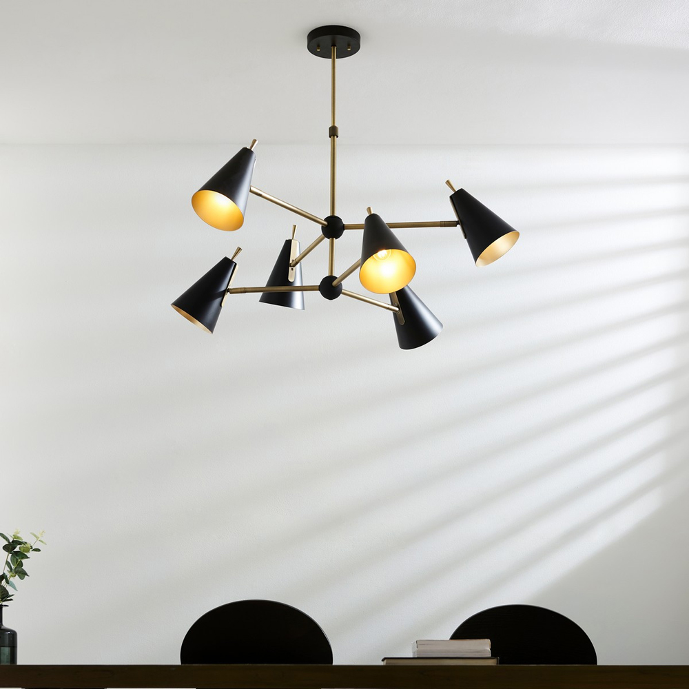 Merano Alta 6 Light Matt Black and Antique Brass Pendant Light Image 8