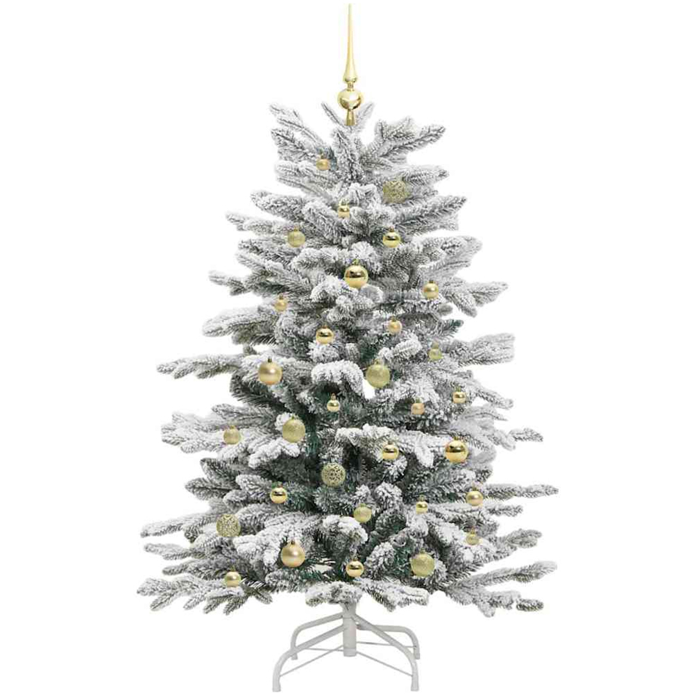 vidaXL Pre-Lit Gold Baubles White Artificial Snow Flocked Christmas Tree 5ft Image 4