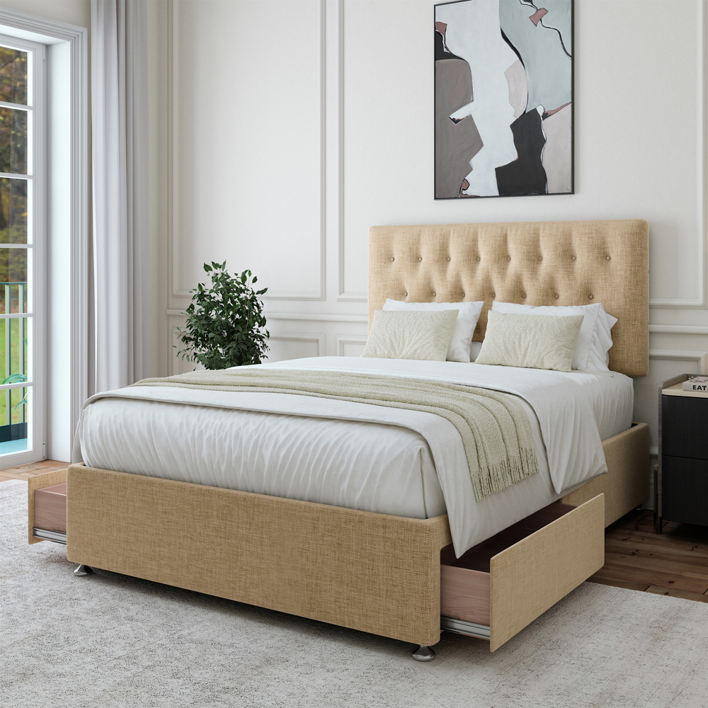 Bedmaster King Size Cream Linen 2 Drawer Divan Base with Lona Headboard Image 2