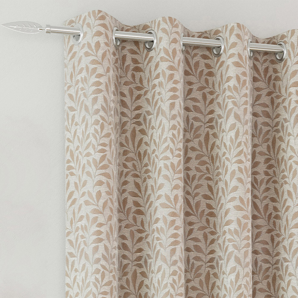 Enhanced Living Sherwood Natural Jacquard Leaf Thermal Blackout Eyelet Curtains 117 x 137cm Image 2