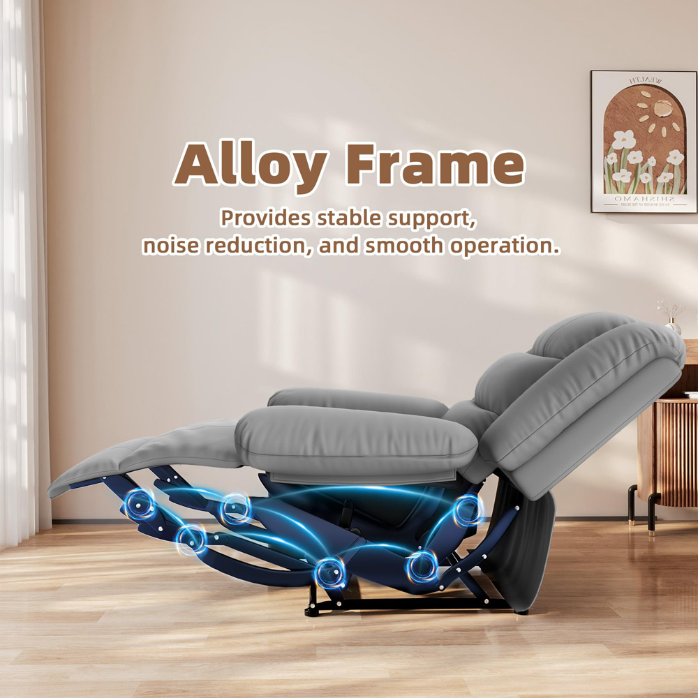Rattrix Grey PU Leather Manual Reclining Chair with Padded Backrest and Retractable Footrest Image 7