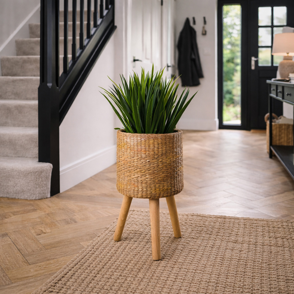 Leaf Rattan Effect Fibreglass Composite Indoor Planter with Legs 54 x 30cm Image 2