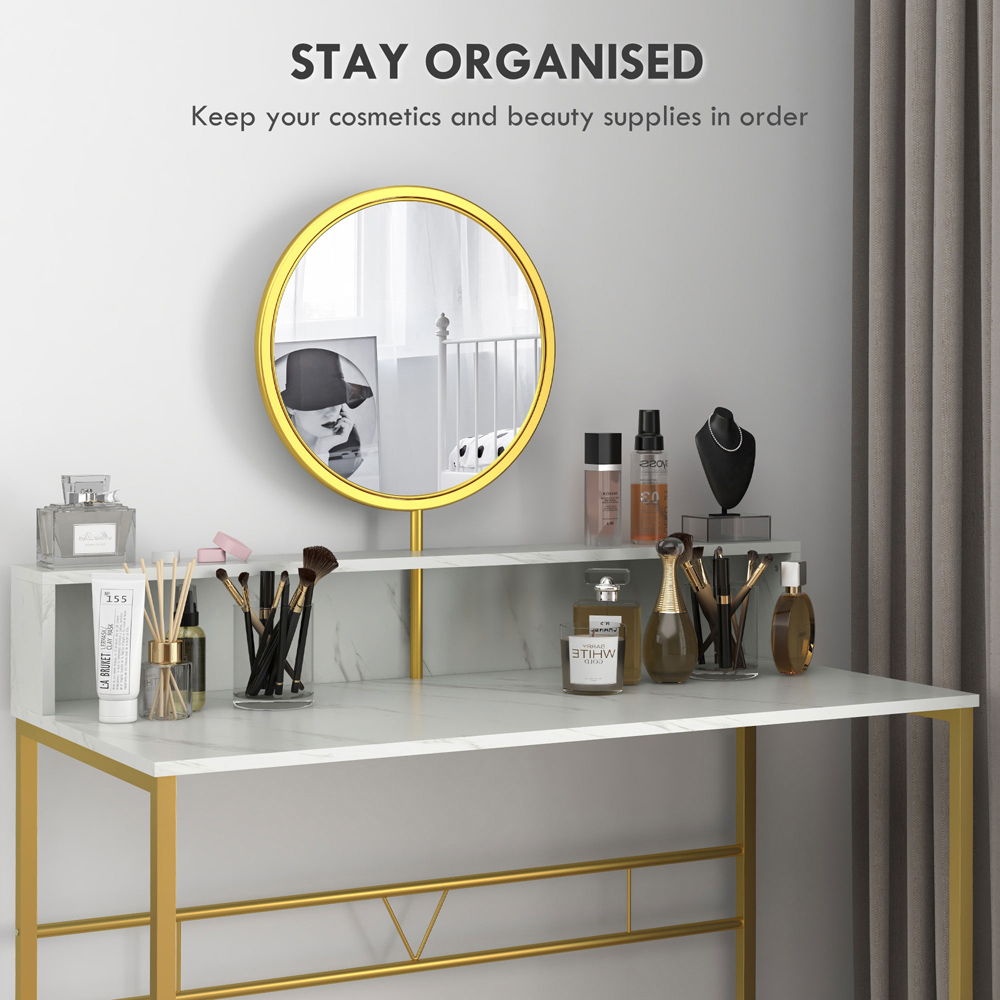 Portland White Modern Dressing Table with Round Mirror Image 5